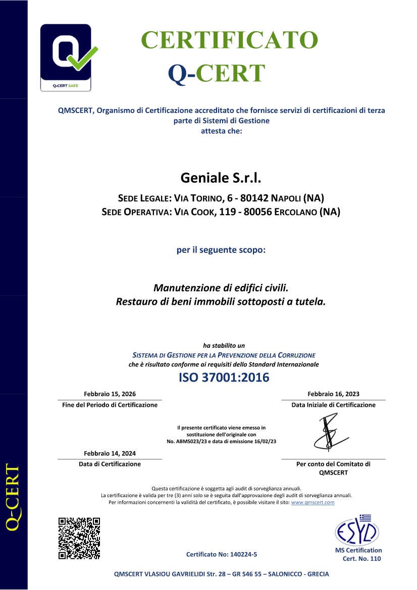Certificate ISO 37001:2016